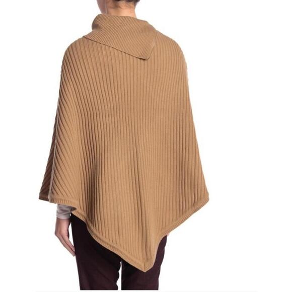 MICHAEL KORS Zippered Ribbed-Knit Poncho OS Camel NWT #4 - Picture 2 of 12